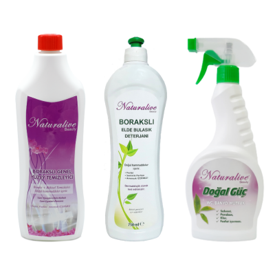 3'lü Temizlik Seti (Genel Yüzey Temizleyici 1000 ml + Elde Bulaşık Deterjanı 750 ml + Doğal Güç 500 ml) - 1