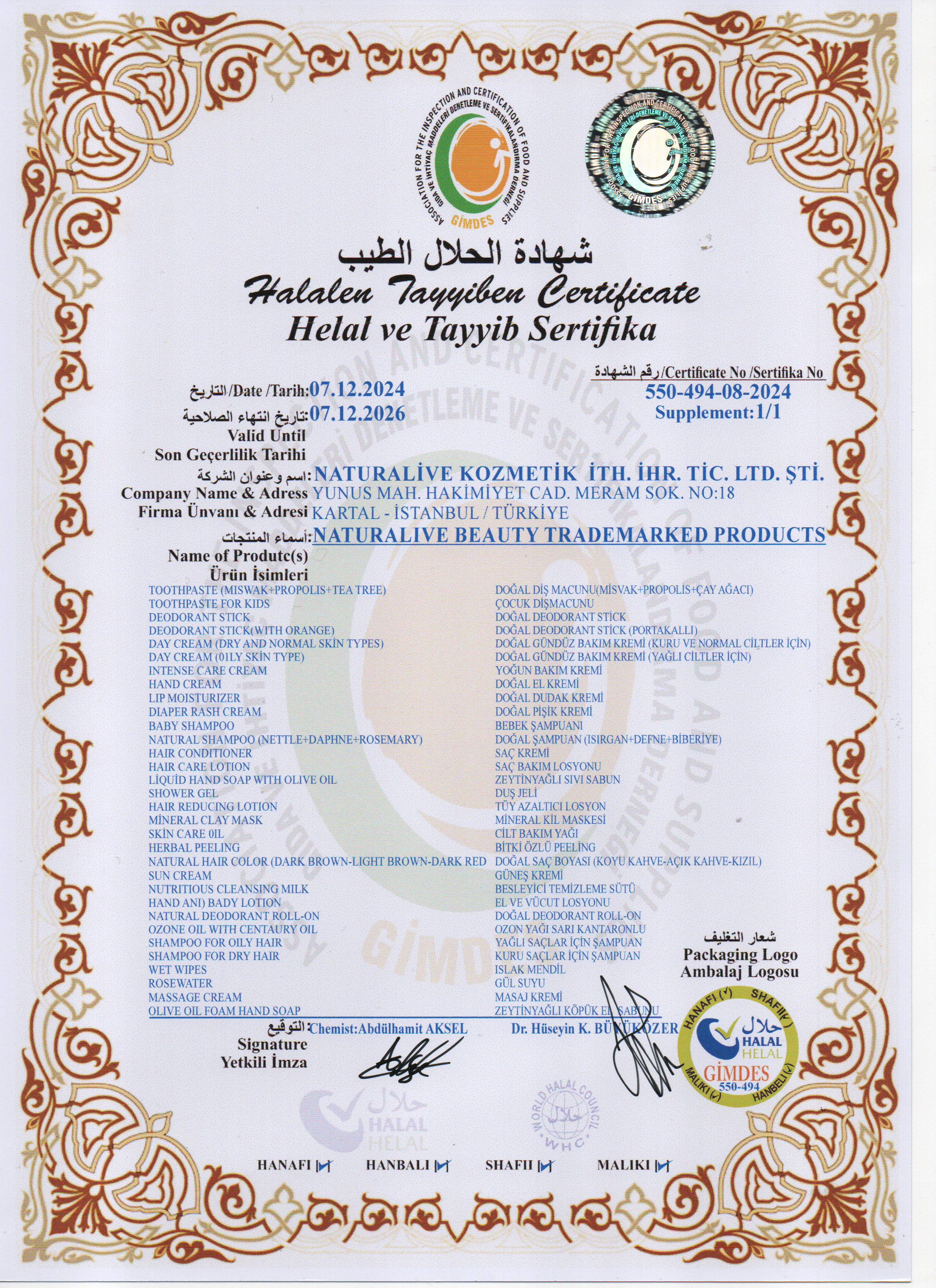 Naturalive Beauty Sertifikalar ve Dermatolojik Testler